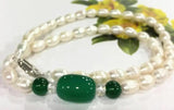 7-8mm Akoya Freshwater Rice Pearl & Green Agate Necklace