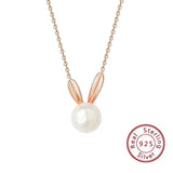 925 Silver Rabbit Charm Necklace, Freshwater Pearl Animal Sign Jewelry