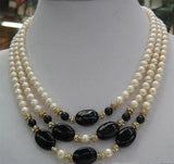 3 Rows 7-8mm Pearl + Agate 18KGP Crystal Clasp Necklace
