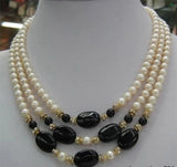 3 Rows 7-8mm Pearl + Agate 18KGP Crystal Clasp Necklace