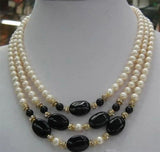 3 Rows 7-8mm Pearl + Agate 18KGP Crystal Clasp Necklace
