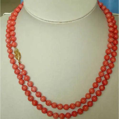 14k 32Inch Long 6mm Red Coral Necklace