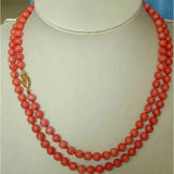 14k 32Inch Long 6mm Red Coral Necklace