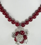 Red Jade Crystal Flower Necklace
