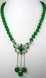 8mm Emerald Green Jade Beads Crystal Butterfly Pendant Necklace