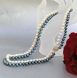 Floral Clasp Pearl Necklace, 2 Rows 7-8mm Freshwater Pearls