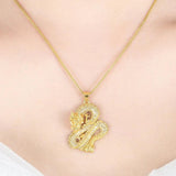 3D Yellow Plated Dragon Pendant Necklace for Men