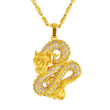 3D Yellow Plated Dragon Pendant Necklace for Men