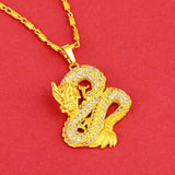 3D Yellow Plated Dragon Pendant Necklace for Men