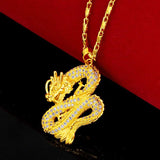 3D Yellow Plated Dragon Pendant Necklace for Men