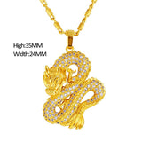 3D Yellow Plated Dragon Pendant Necklace for Men