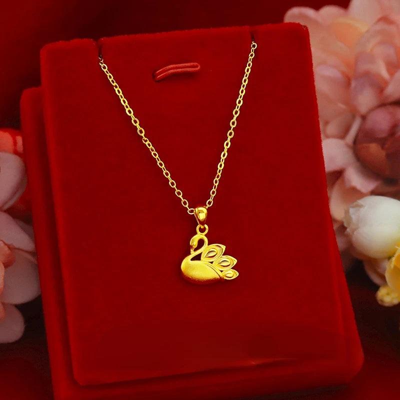 18K Cygnet Clavicle Necklace Chain 999 Fine Jewelry
