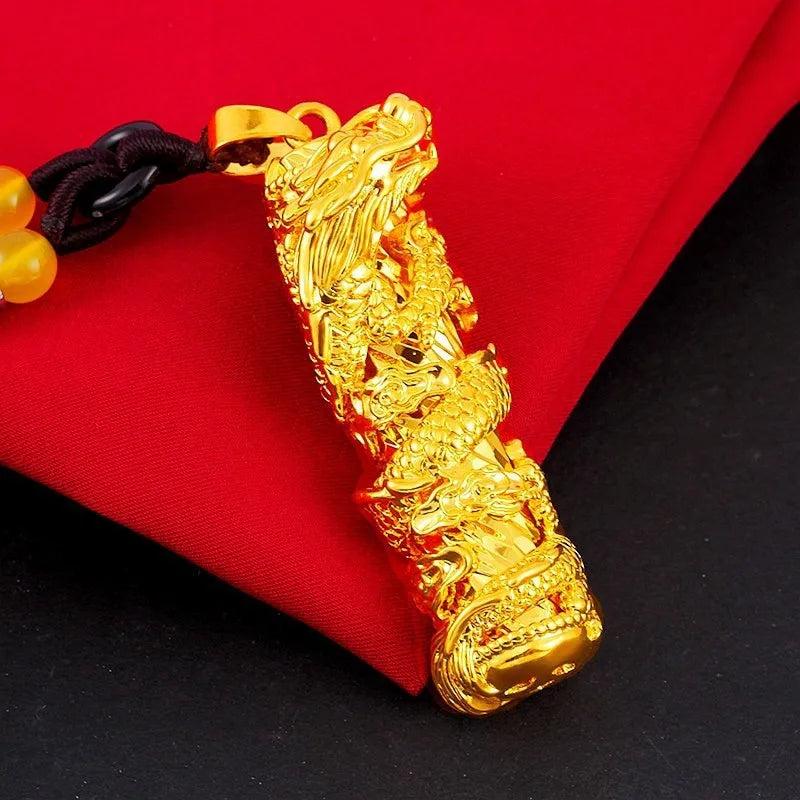 24k Golden Dragon Pendant Necklace Men Chain