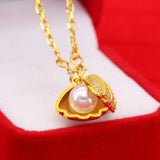 Shell Pearl 14k Yellow Plated Necklace for Women