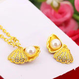 Shell Pearl 14k Yellow Plated Necklace for Women