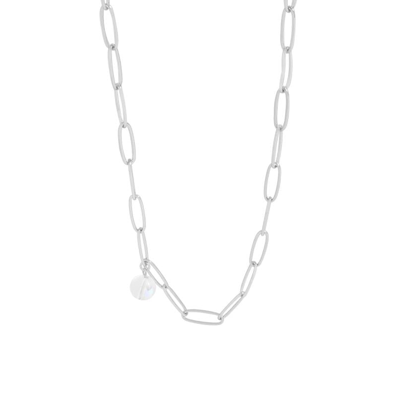 F.I.N.S INS Oval Link Chain Glitter Crystal Bead S925 Sterling Silver Necklace