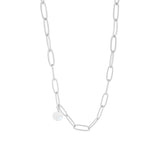 F.I.N.S INS Oval Link Chain Glitter Crystal Bead S925 Sterling Silver Necklace