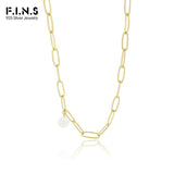 F.I.N.S INS Oval Link Chain Glitter Crystal Bead S925 Sterling Silver Necklace