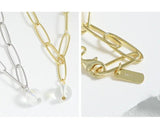 F.I.N.S INS Oval Link Chain Glitter Crystal Bead S925 Sterling Silver Necklace