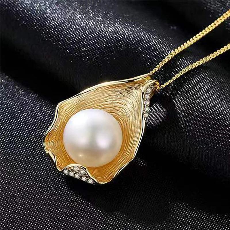 S925 Silver Freshwater Pearl Necklace 18k Shell Plated Pendant
