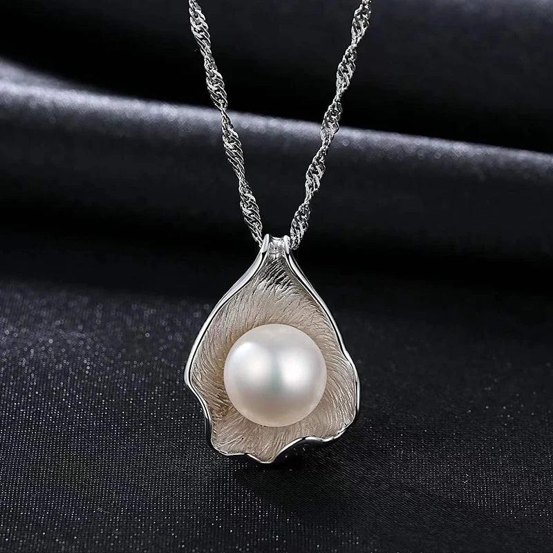 925 Silver Pearl Pendant Necklace & Shell Earrings Set