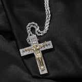 Vintage Micro Pave CZ Hiphop Jesus Cross Pendant Necklace for Men