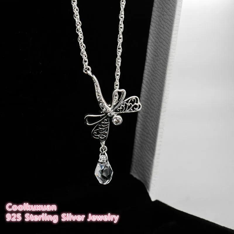 925 Silver Dragonfly Necklace for Women Jewelry