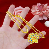 18K 6N Smooth Flower Olive Bead Necklace Wedding Jewelry