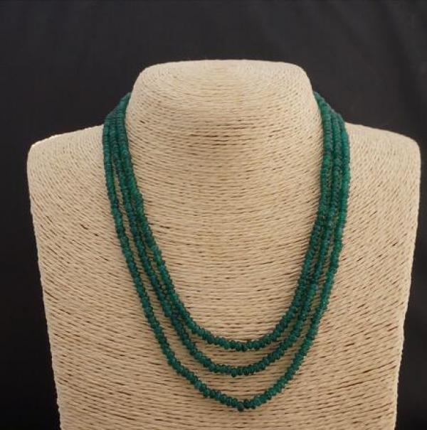 3 Rows 2X4mm Green Emerald Beads Necklace
