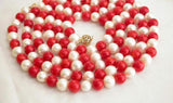 Round Red Coral Freshwater Pearl Necklace 7-8MM