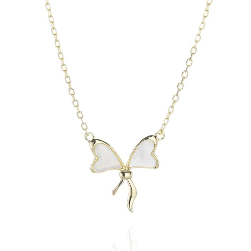 S925 Sterling Silver Bow Necklace Girls Holiday Gift