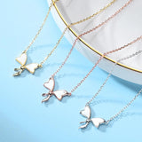 S925 Sterling Silver Bow Necklace Girls Holiday Gift