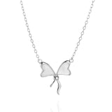 S925 Sterling Silver Bow Necklace Girls Holiday Gift