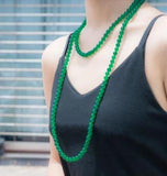 8mm Green Stone Round Beads Long Necklace Sweater Chain Jewelry