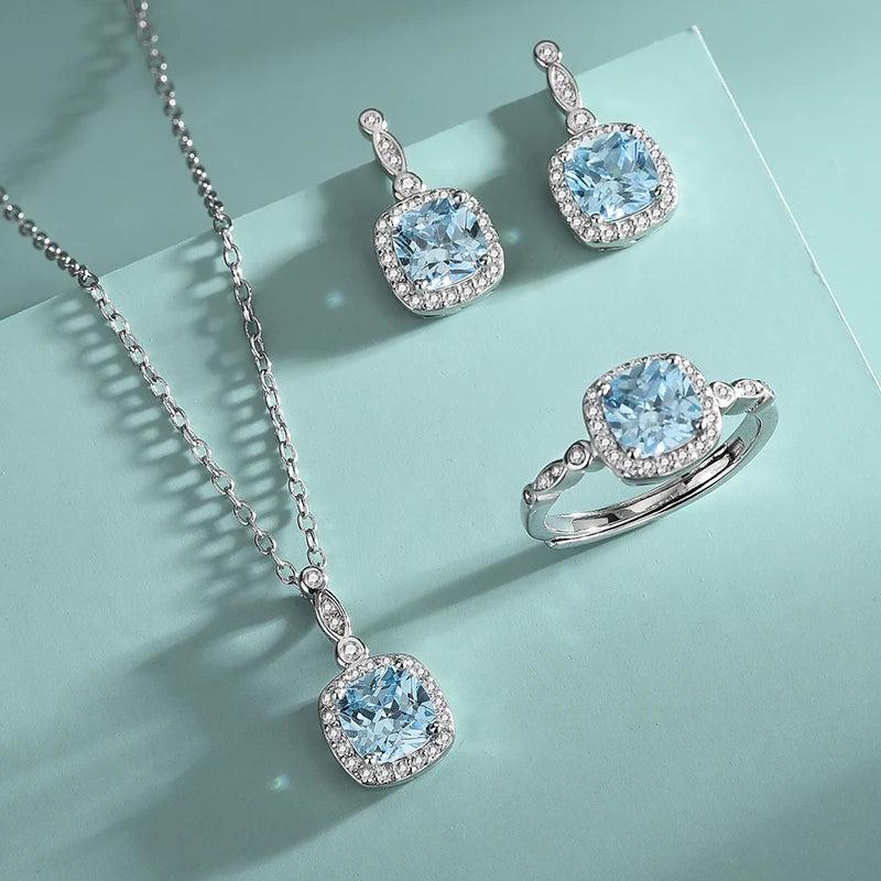 S925 Heart Of The Ocean Gemstone 3-Piece Jewelry Set