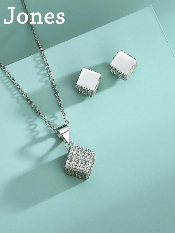 Square S925 Sterling Silver Necklace Set for Women