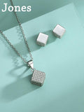 Square S925 Sterling Silver Necklace Set for Women
