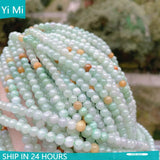 Natural Burma Light Green Jade Necklace Tri-color Round Bead Necklace Women