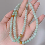 Natural Burma Light Green Jade Necklace Tri-color Round Bead Necklace Women
