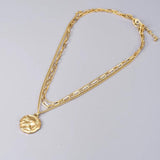 18K Plated Embossed Coin Pendant Necklace Three Layers Snake Bone Chain