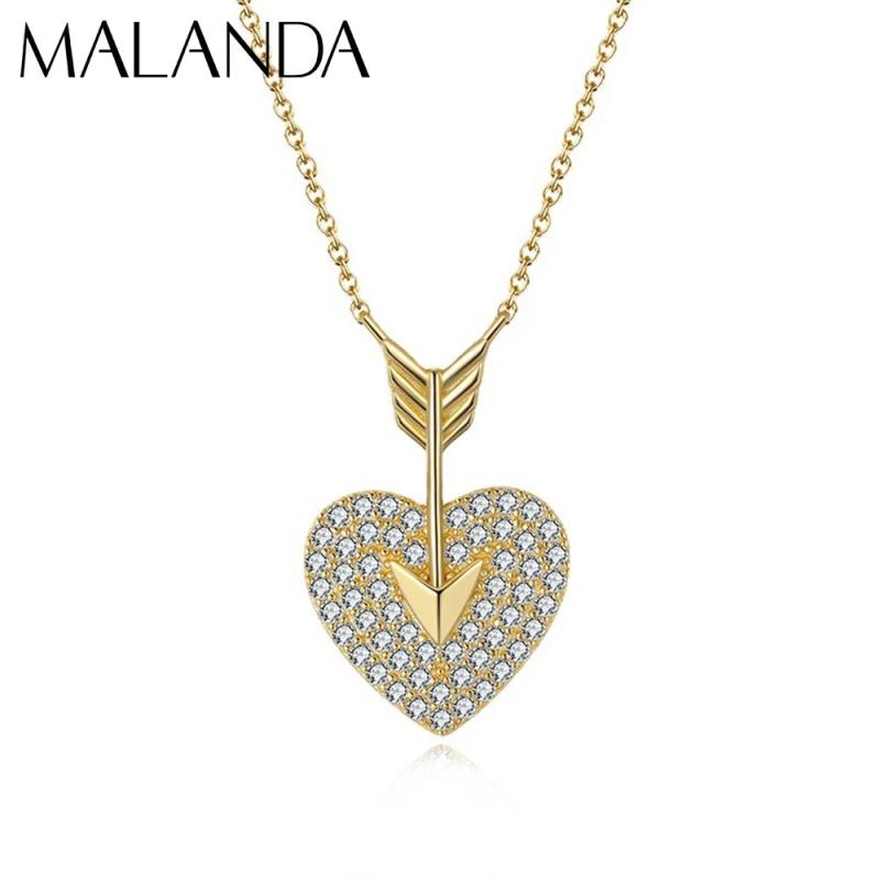 Malanda 925 Silver Heart Zircon Pendant Necklace For Women Wedding Jewelry