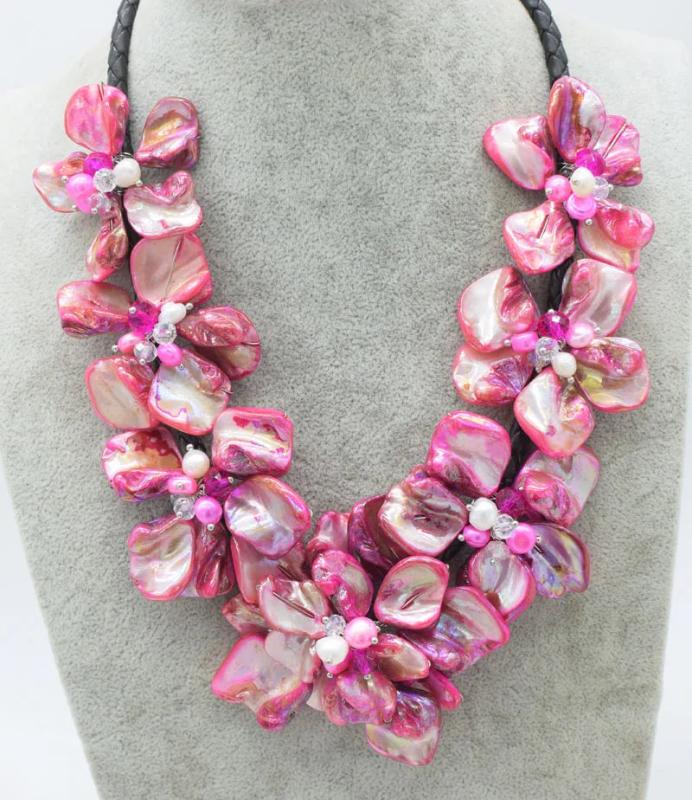 Baroque Pearl Shell Flower Necklace Earrings Brooch Set