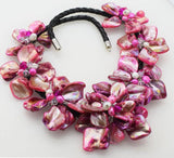 Baroque Pearl Shell Flower Necklace Earrings Brooch Set