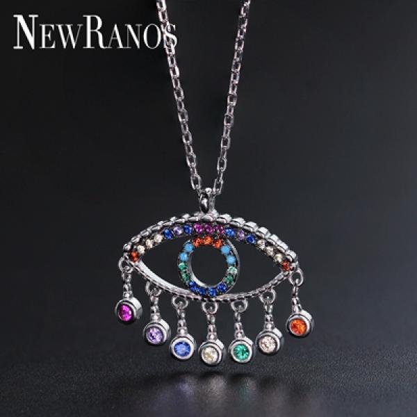 925 Silver Colorful CZ Evil Eye Necklace for Women