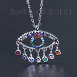 925 Silver Colorful CZ Evil Eye Necklace for Women
