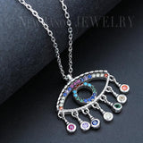 925 Silver Colorful CZ Evil Eye Necklace for Women