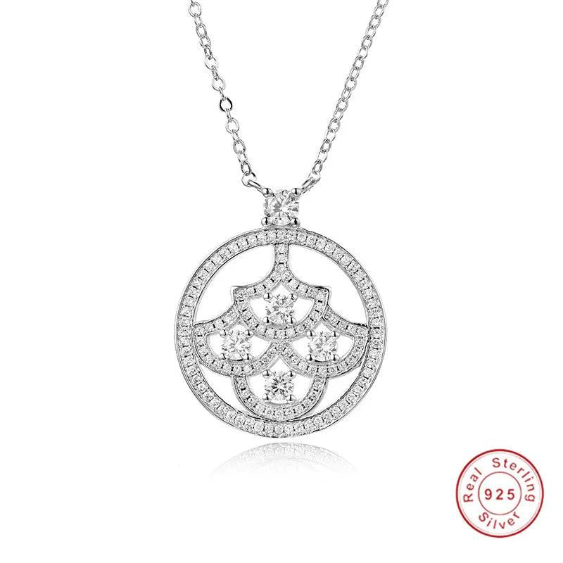 925 Sterling Silver Flower Necklace Pendant with High SONA Diamond