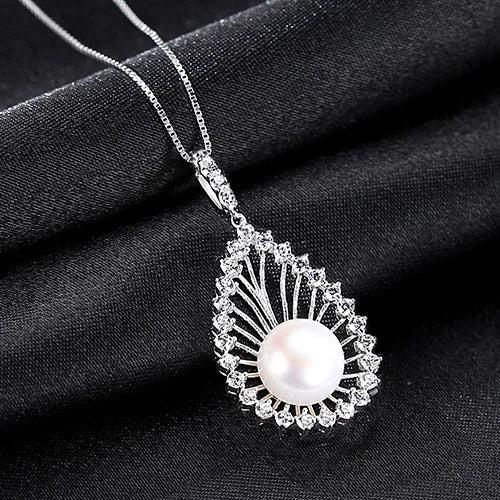 925 Silver Pearl Necklace Zircon Pave Ethnic Style Pendant Necklace JPN333