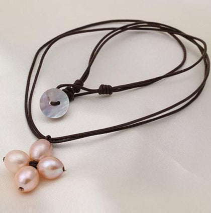 Favorite Pearl Chokers Necklace Rope Leather Pink Lavender Pearl Necklace