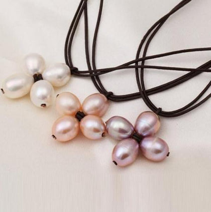 Favorite Pearl Chokers Necklace Rope Leather Pink Lavender Pearl Necklace
